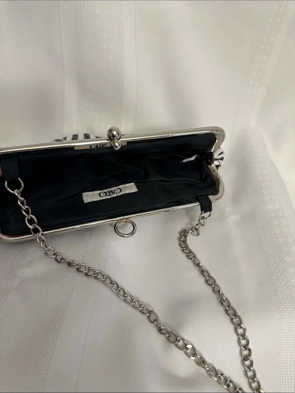 Cato Black and White Striped Chain-Handle Clutch